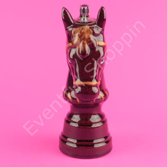 Vintage MCM Ceramic Horse Knight Chess Regency Table Lighter MI Japan in Brown - Picture 2 of 7